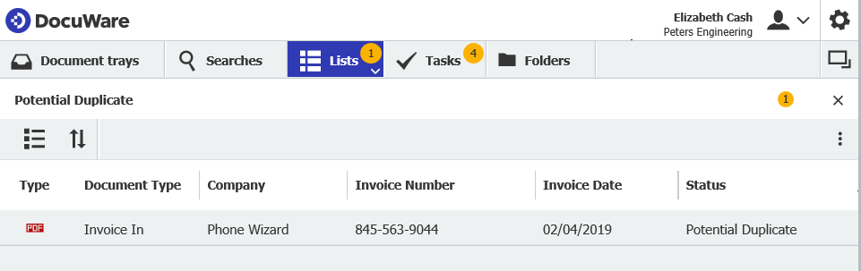 A possible duplicate is displayed in the list area  